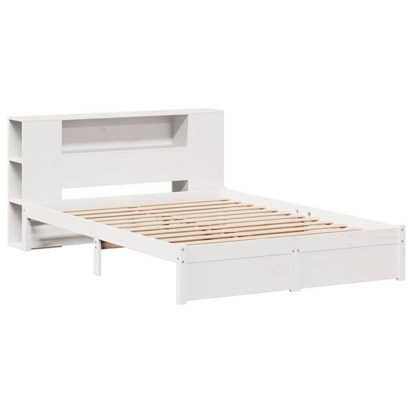 vidaXL Bed met boekenkast zonder matras grenenhout wit 140x190 cm