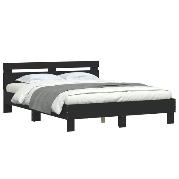 vidaXL Bedframe met hoofdeinde bewerkt hout zwart 150x200 cm
