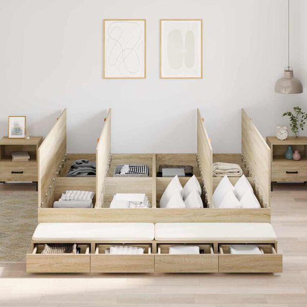 vidaXL Opbergbedframe met lade Sonoma Eiken 200 cm Bewerkt hout