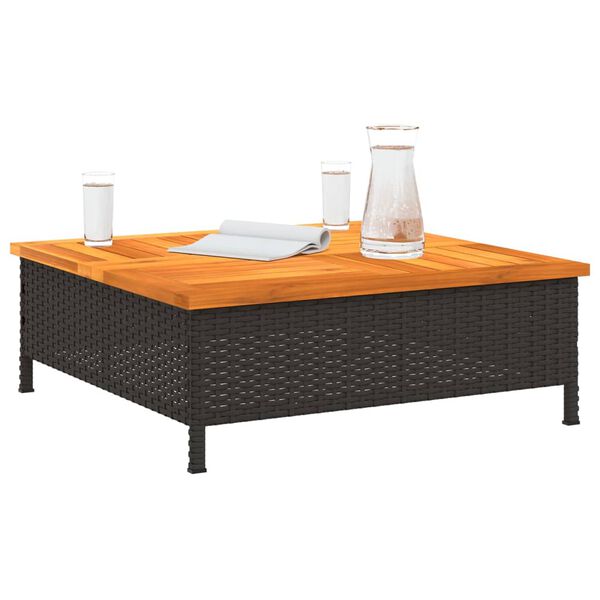 vidaXL Tuintafel 70x70x25 cm poly rattan en acaciahout zwart