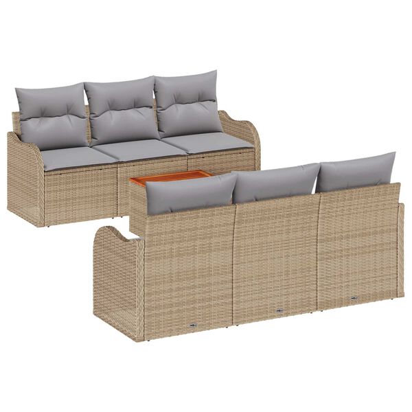 vidaXL Tuinbankenset met kussen 7 pcs Beige poly rattan
