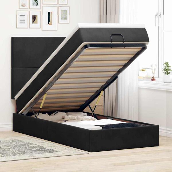 vidaXL Ottoman bed met matrassen en LED's 90x190cm fluweel zwart