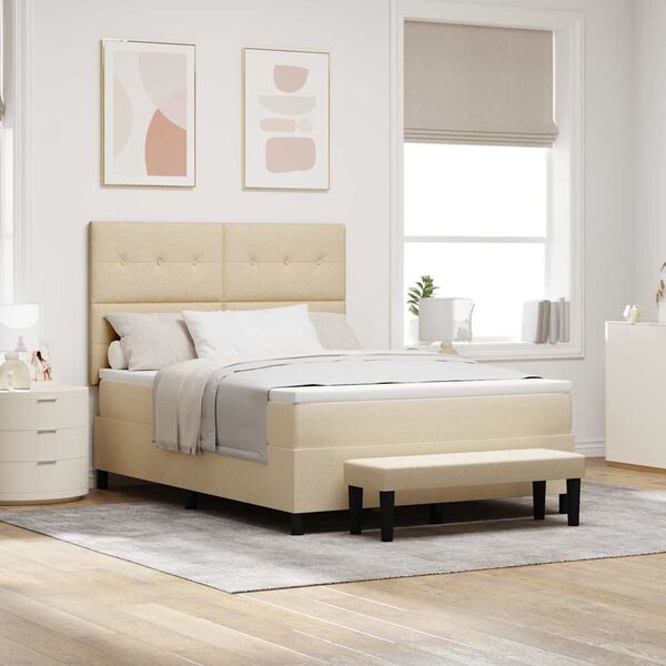 vidaXL Boxspringbed met matras met hoofdeinde Cr&egrave;me 140 x 200 cm Stof