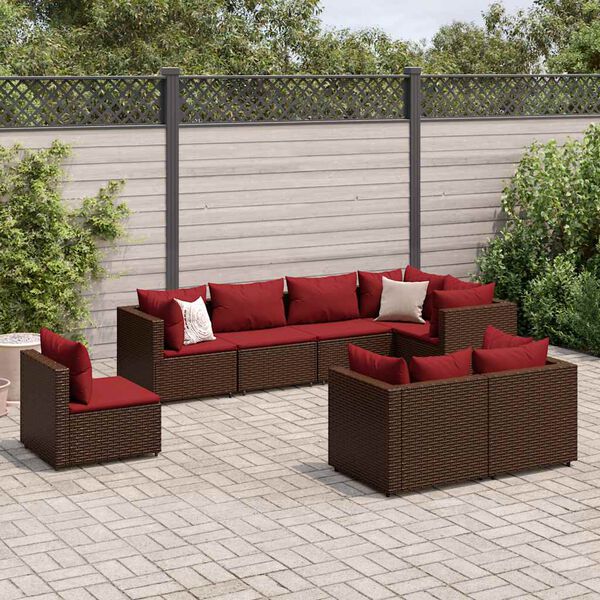 vidaXL 8-delige Loungeset met kussens poly rattan bruin