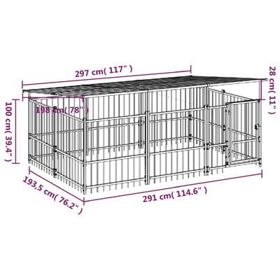 vidaXL Hondenkennel met dak 5,63 m² staal