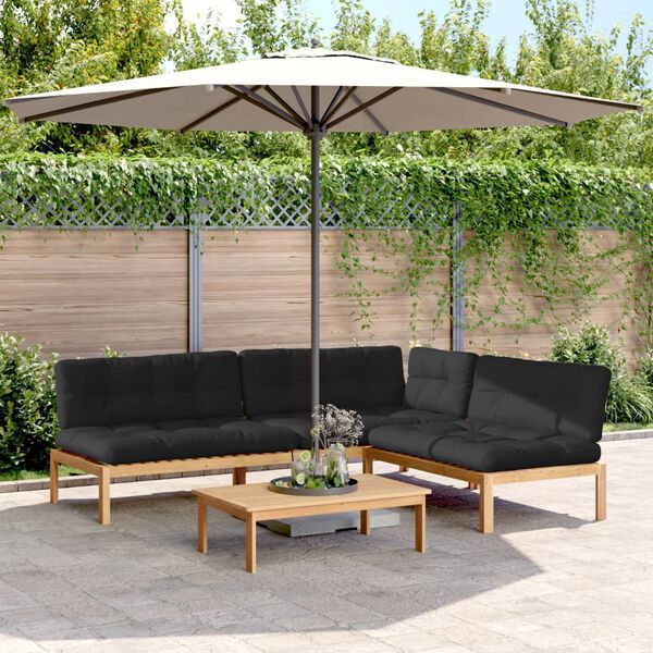 vidaXL 4-delige Loungeset pallet met kussens massief acaciahout