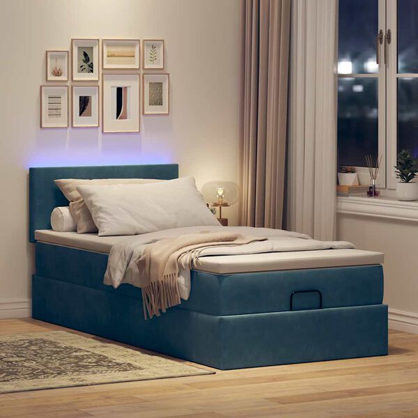 vidaXL Ottoman bed met matras en LED's 90x190cm fluweel donkerblauw