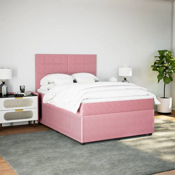 vidaXL Boxspring met matras fluweel roze 160x200 cm