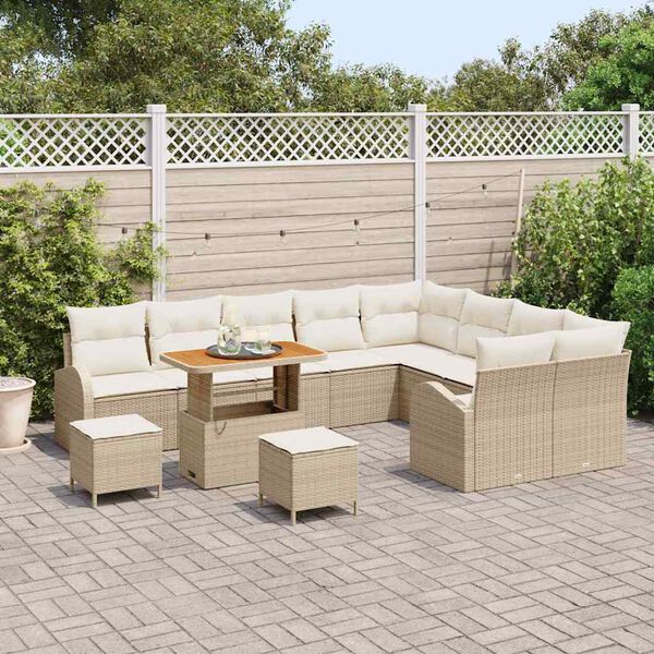 vidaXL Tuin Sofa Set met kussen met opslag 12 pcs Beige en Cr&egrave;me