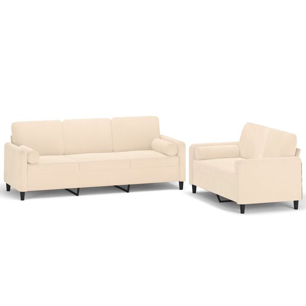 vidaXL 2-delige Loungeset met sierkussens & kussens fluweel cr&egrave;mekleur