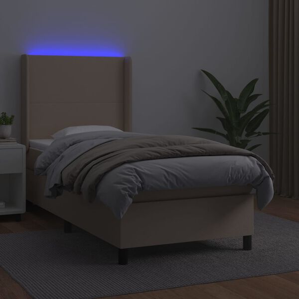 vidaXL Boxspring met matras en LED kunstleer cappuccinokleur 100x200cm
