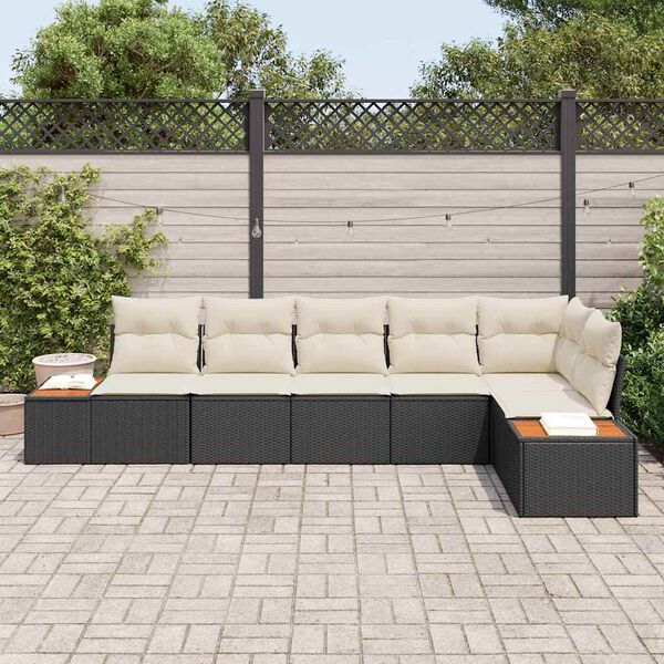 vidaXL Tuin Sofa Set met kussen 6 pcs Zwart en cr&egrave;me Poly riet