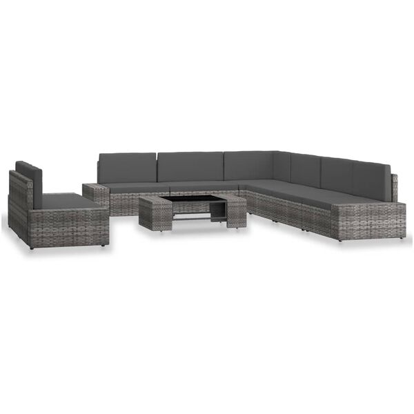 vidaXL 9-delige Loungeset poly rattan grijs