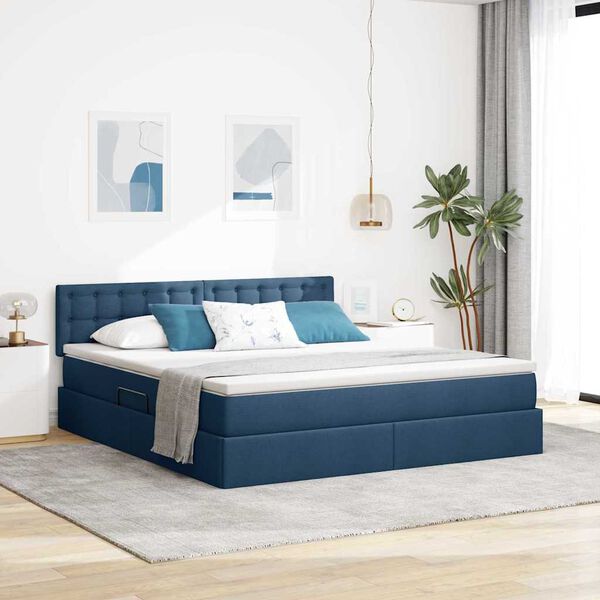 vidaXL Opbergbed met LED met matras Blauw 160 x 200 cm Polyester