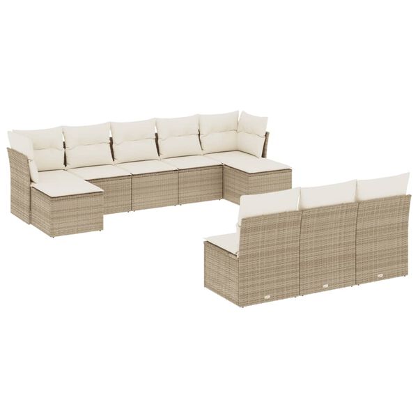vidaXL 10-delige Loungeset met kussens poly rattan beige