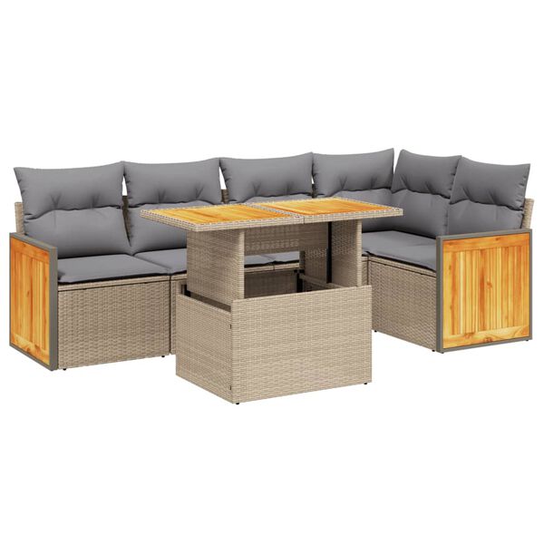 vidaXL 6-delige Loungeset met kussens poly rattan beige
