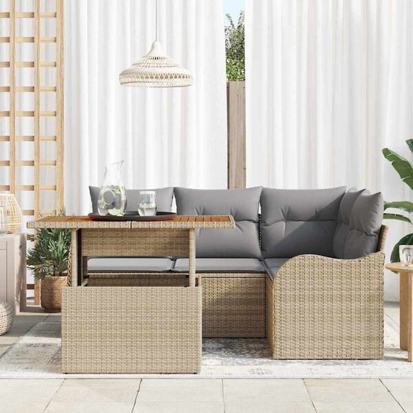 vidaXL Tuin Sofa Set met opslag 5 pcs Beige Poly riet
