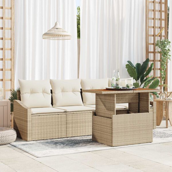 vidaXL Tuin Sofa Set met kussen 5 pcs Beige Poly riet