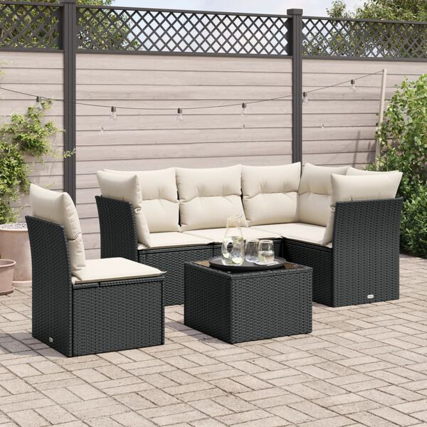 vidaXL 6-delige Loungeset met kussens poly rattan zwart