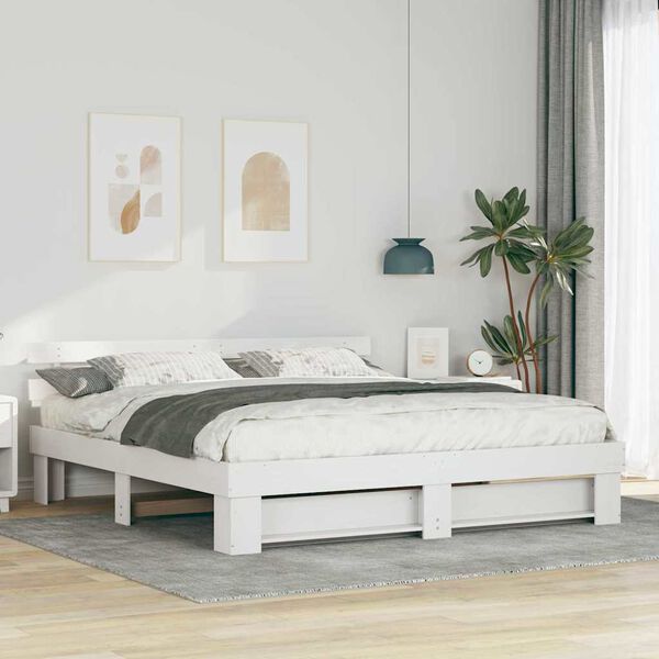 vidaXL Bedframe met hoofdeinde Wit 180 x 200 cm Massief grenenhout