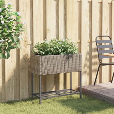 vidaXL Plantenbak met schap poly rattan grijs