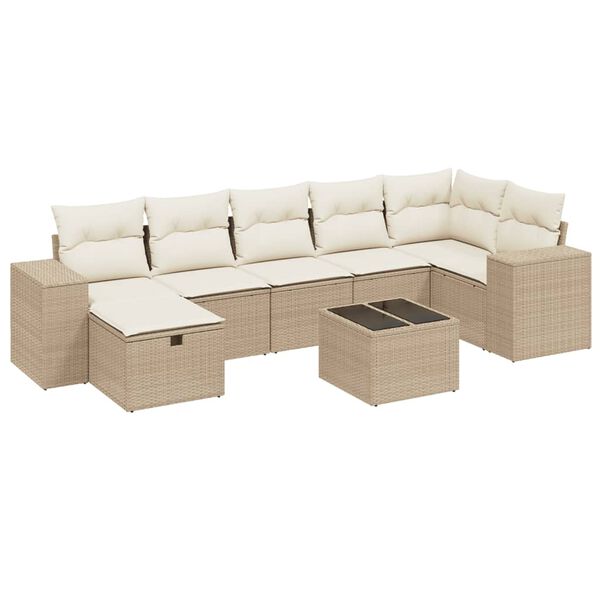 vidaXL 8-delige Loungeset met kussens poly rattan beige