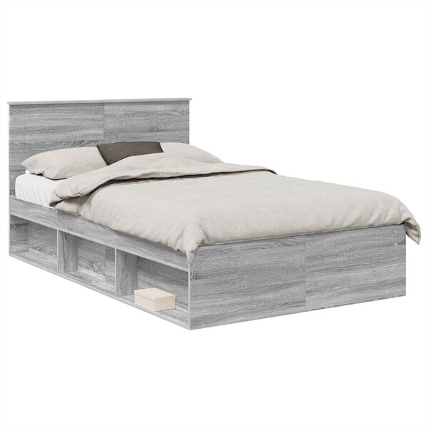 vidaXL Bedframe met hoofdeinde Grijs Sonoma 135 x 190 cm Bewerkt hout