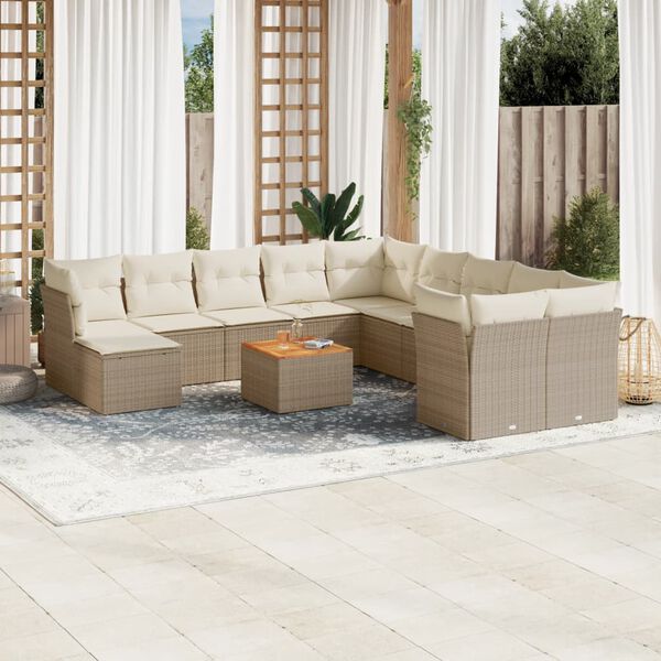vidaXL 12-delige Loungeset met kussens poly rattan beige