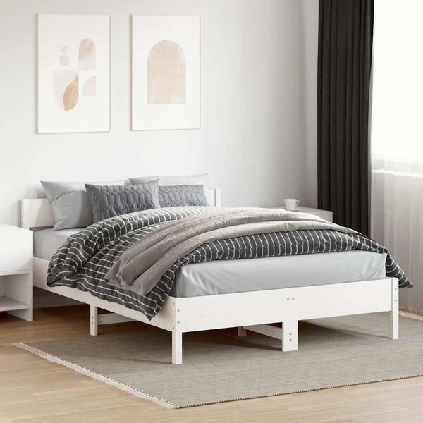 vidaXL Bedframe zonder matras massief grenenhout wit 140x200 cm
