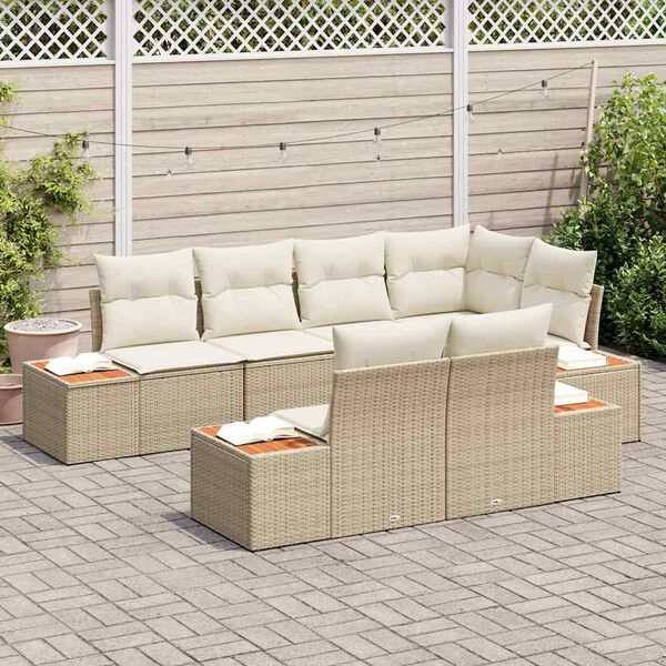 vidaXL Tuinbankenset met kussen 7 pcs Beige en Cr&egrave;me Polyrattan