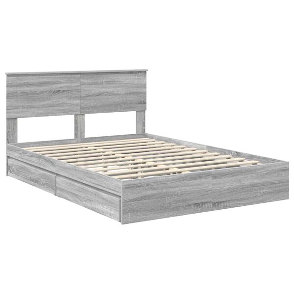 vidaXL Opslag bed met lade Grijs Sonoma 140 x 200 cm Bewerkt hout