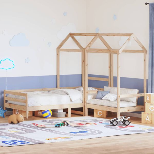 vidaXL Kinderbed met huisje en bankje massief grenenhout 80x200 cm