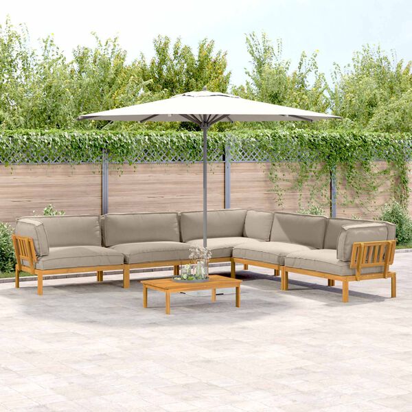 vidaXL Bankstel met kussen Effen 6 pcs Taupe Massief Acaciahout