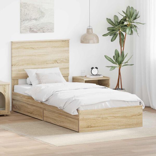 vidaXL Opslag bed met hoofdeinde Sonoma Eiken 75 x 190 cm Bewerkt hout