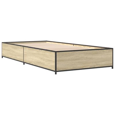 vidaXL Bedframe bewerkt hout en metaal sonoma eikenkleurig 75x190 cm