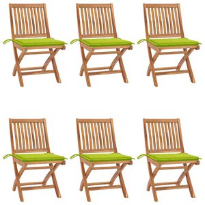vidaXL Klapstoelen met kussens, 6 stuks, massief teakhout