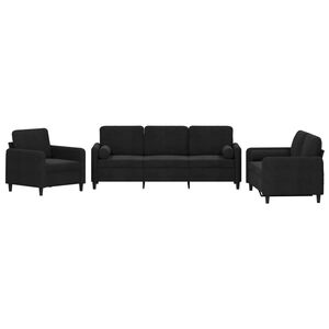 vidaXL 3-delige Loungeset met kussens fluweel zwart