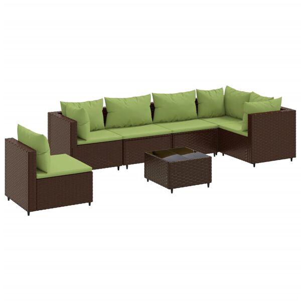 vidaXL 7-delige Loungeset met kussens poly rattan bruin