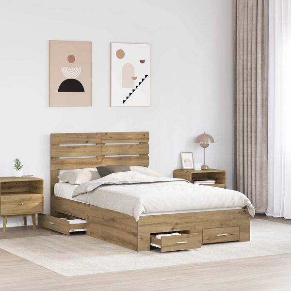 vidaXL Bedframe met lade met hoofdeinde met opslag Bewerkt hout