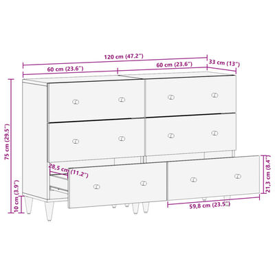 vidaXL Bijzetkasten 2 st 60x33x75 cm massief mangohout