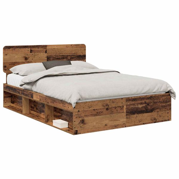 vidaXL Bedframe met hoofdeinde Oudhout 150 x 200 cm Massief grenenhout
