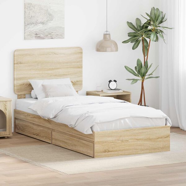 vidaXL Opslag bed met hoofdeinde Sonoma Eiken 90 x 200 cm Bewerkt hout