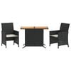 vidaXL 3-delige Bistroset met kussens poly rattan zwart