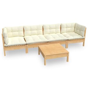 vidaXL 5-delige Loungeset met cr&egrave;mekleurige kussens massief grenenhout
