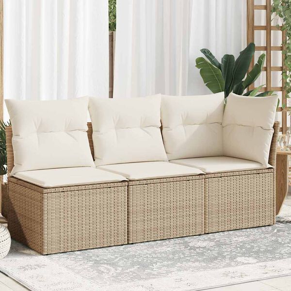 vidaXL Tuinbank 3-zits met kussens poly rattan beige