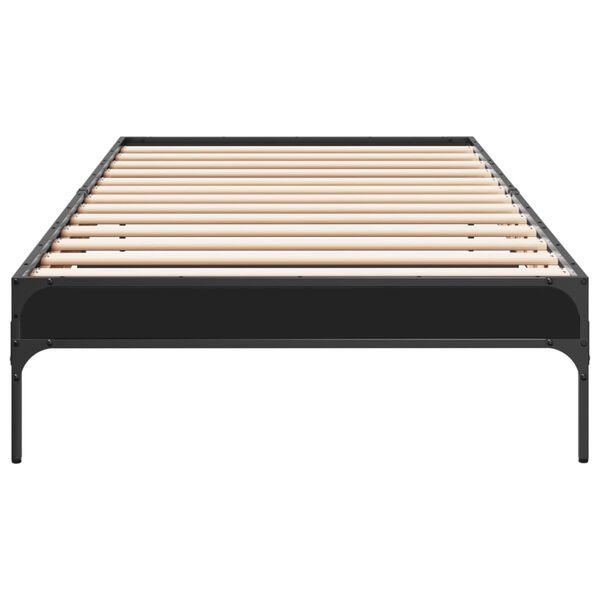 vidaXL Bedframe bewerkt hout en metaal zwart 90x200 cm