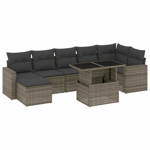 vidaXL 8-delige Loungeset met kussens poly rattan grijs