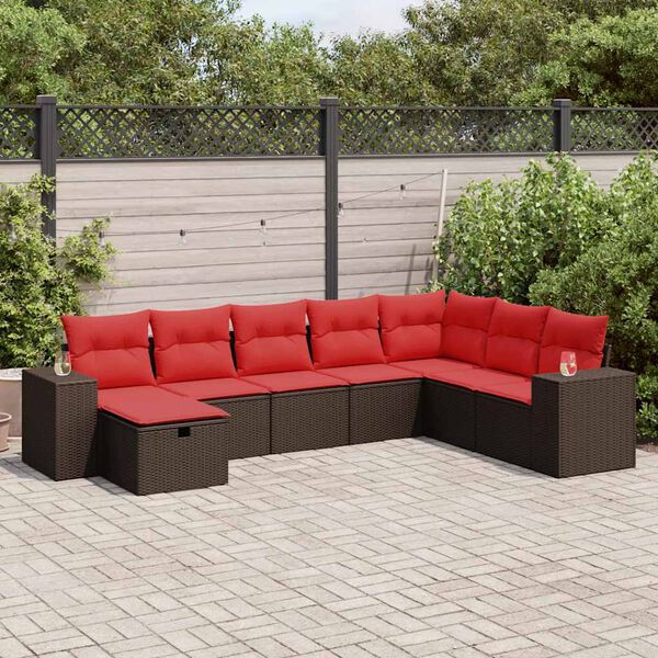vidaXL 8-delige Loungeset met kussens poly rattan bruin