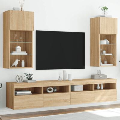 vidaXL Tv-meubels met LED-verlichting 2 st 40,5x30x90 cm sonoma eiken