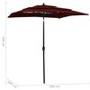 vidaXL Parasol 3-laags met aluminium paal 2x2 m bordeauxrood
